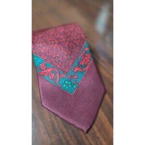 Vintage Gianni Versace Tie Mens 100% Silk Red Floral Ogee Baroque Necktie Spain